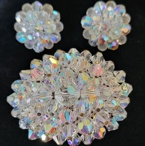 Vintage 50's Aurora Borealis Brooch and Clip Earring Set